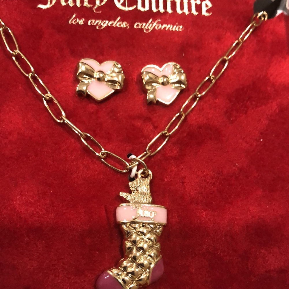 Juicy Couture pink stocking chain link necklace & pink heart shaped earrings set - Picture 7 of 14